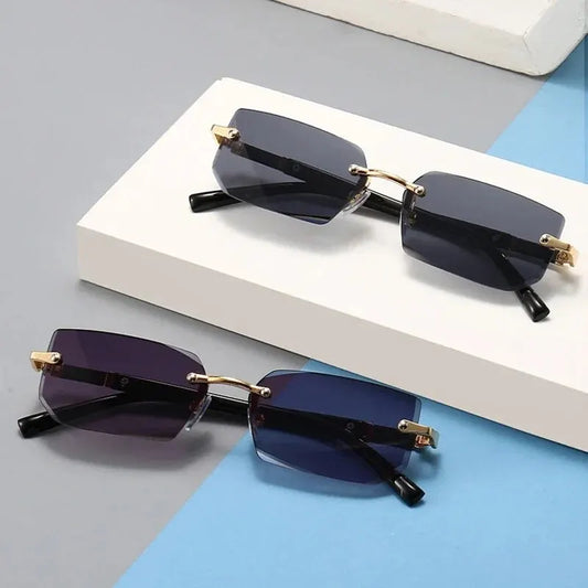 Vintage Rectangle Oval Sunglasses Women Men Metal Frame Clear Lens